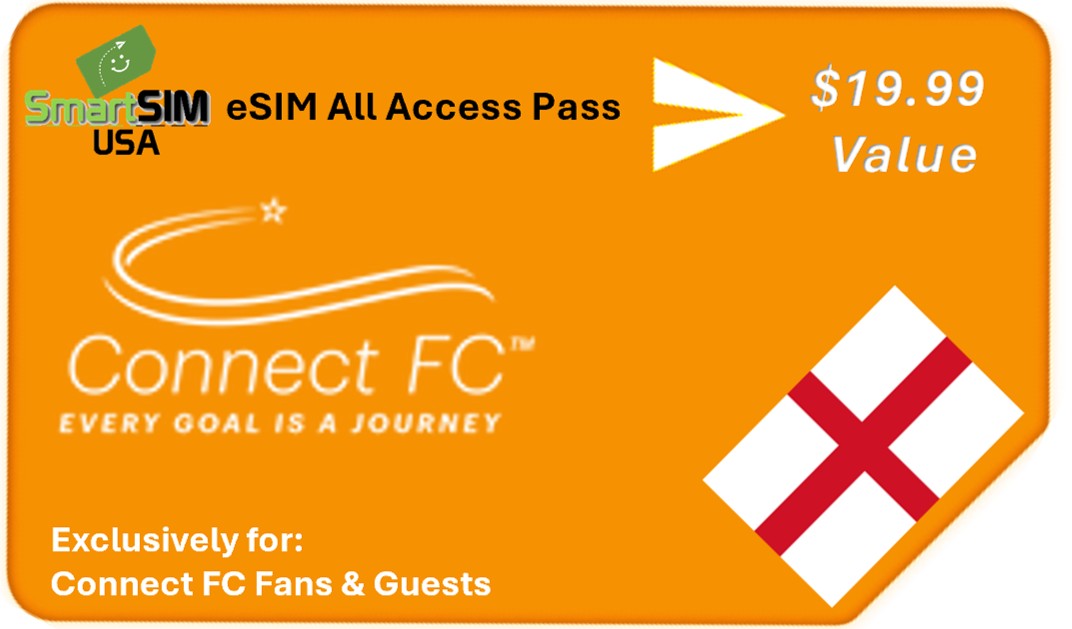 CFC ENGLAND eSIM All Access Pass Product Image SmartSIM USA Powered by Zingbat Mobile Solutions with features Connect FC Fan & Guest Exclusive Offer https://www.connectfc.co.uk/
